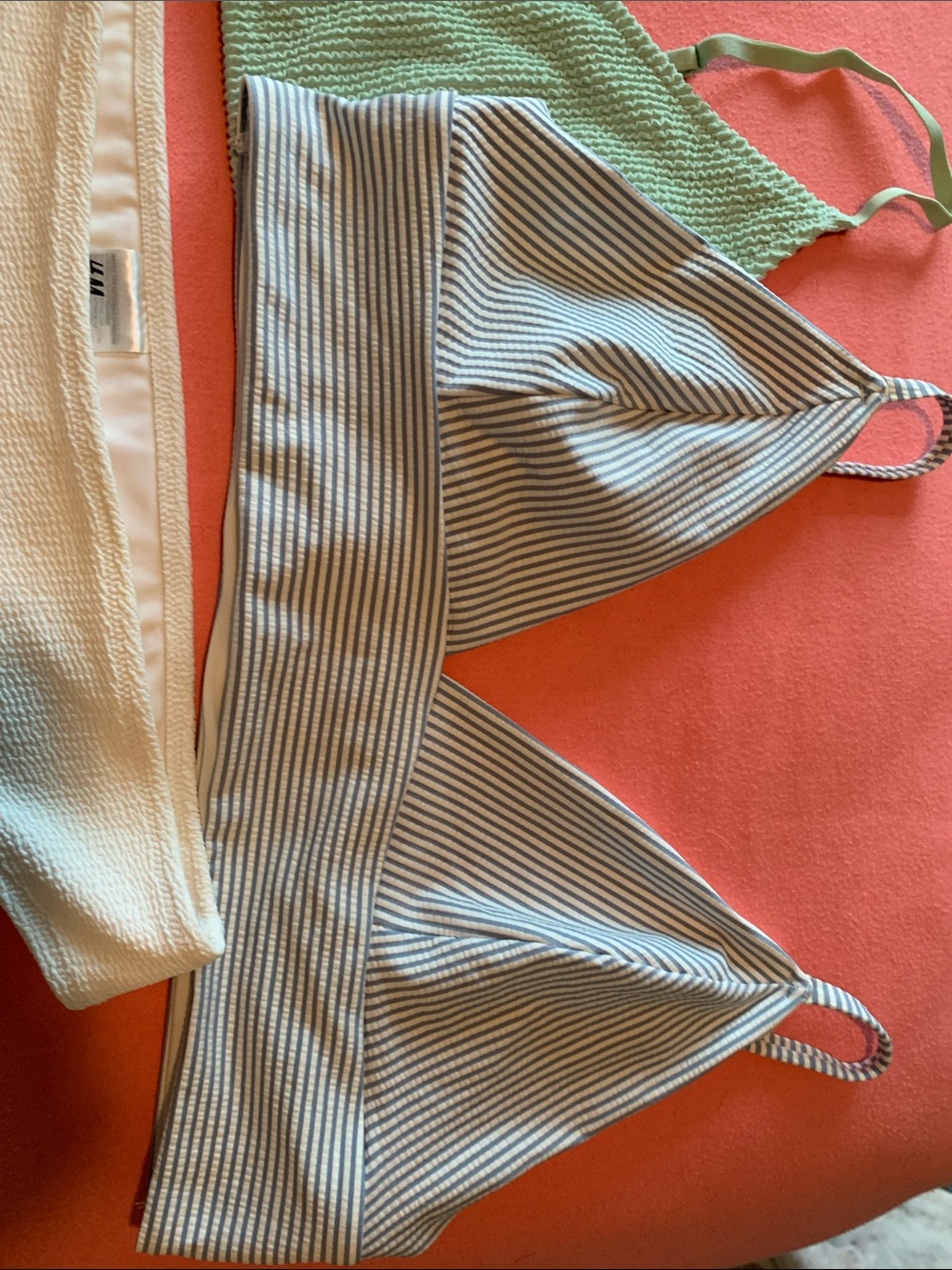 H&M 2 Ribbed Bikini Tops & 1 Bottom Mint, Cream, Blue/White Stripe Size 18 - Picture 2 of 7